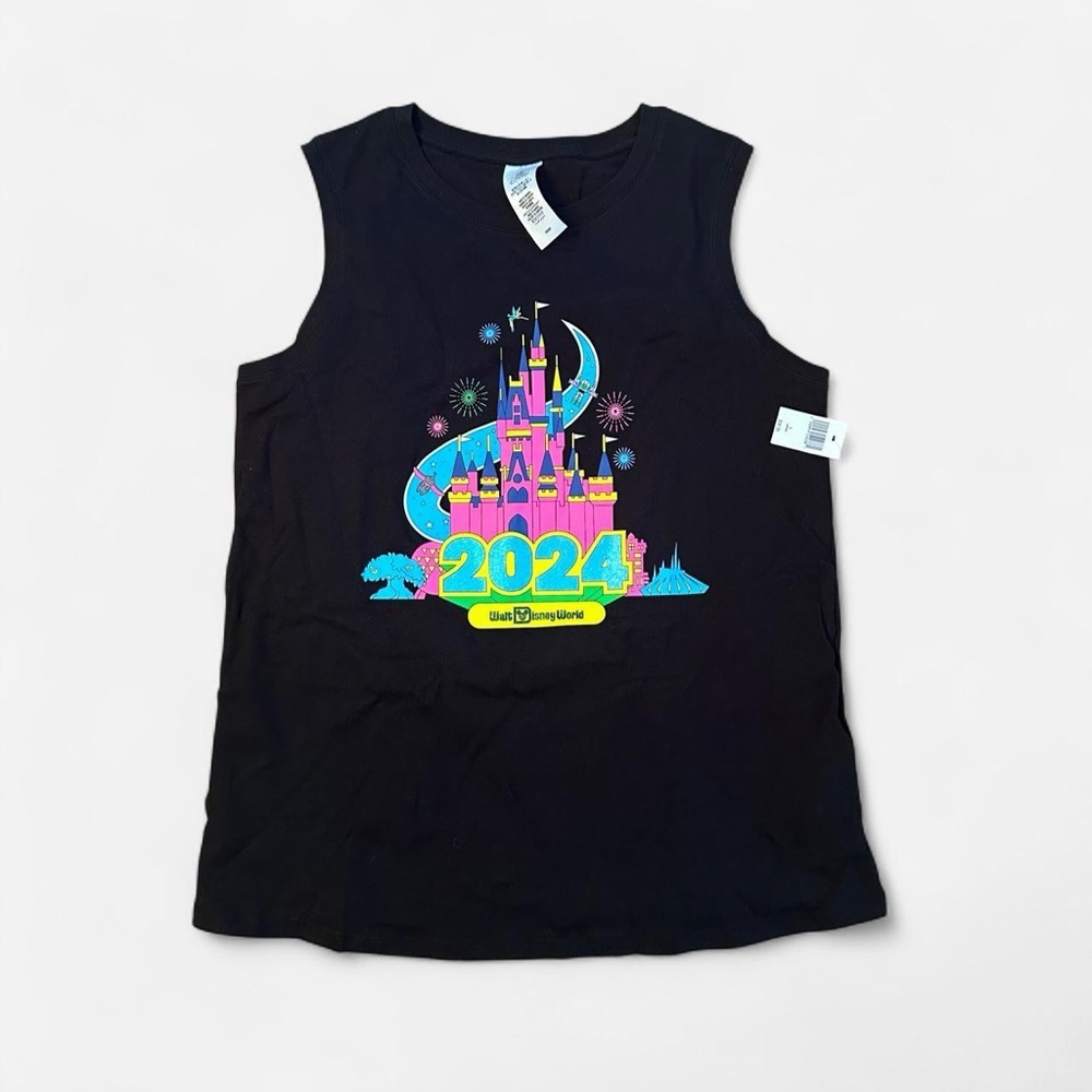 Walt Disney World 2024 Castle Graphic Tank Top Black Size Large